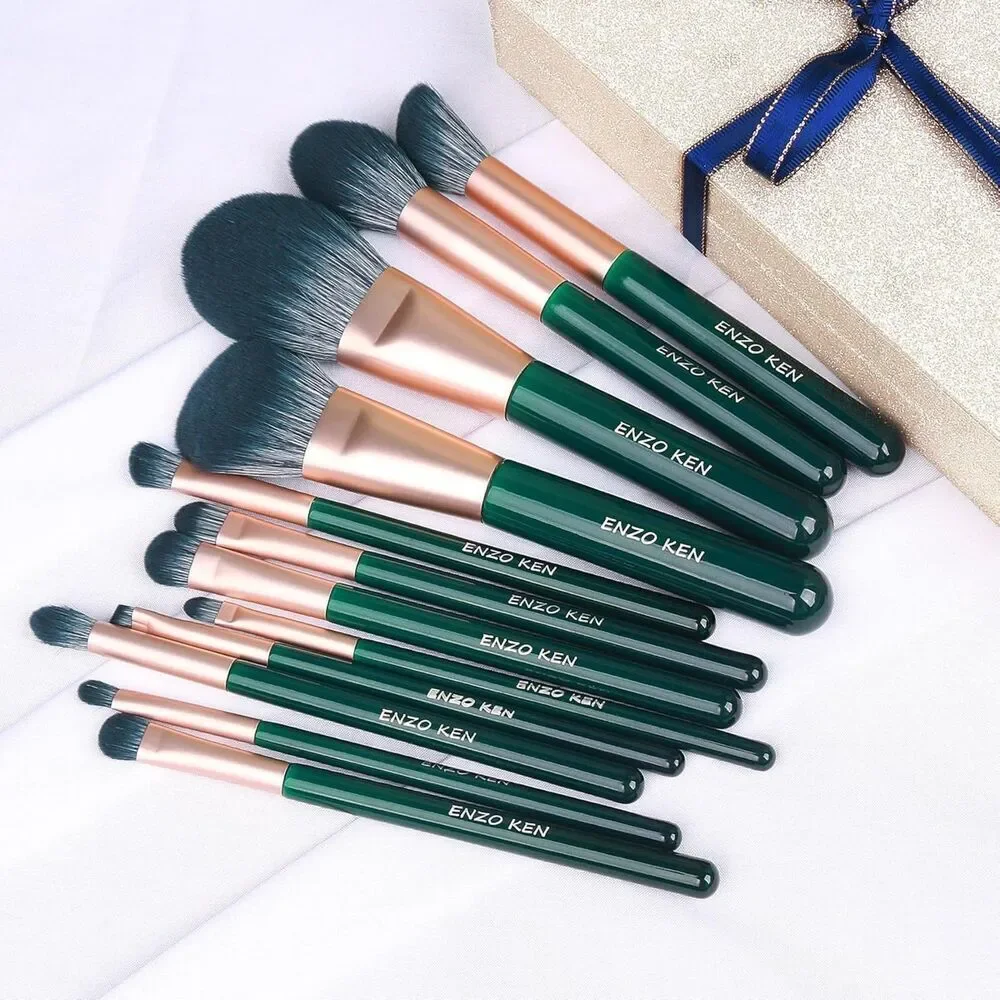 Luxury Enzo Ken 9pcs Professional Green Cosmetic Makeup Brushes Set With Case
